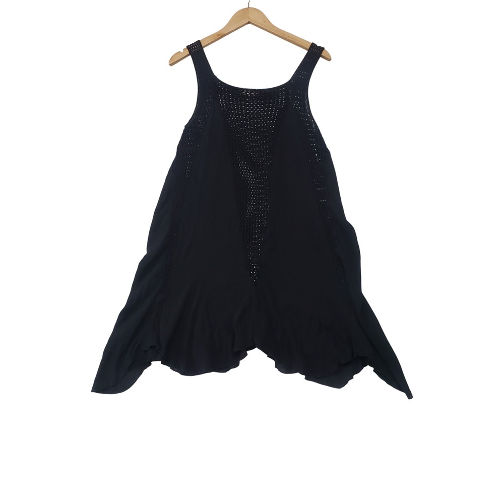 Elan Crochet Panel Sharkbite Tunic Women‎ Medium Black Boho Sleeveless Top Beach